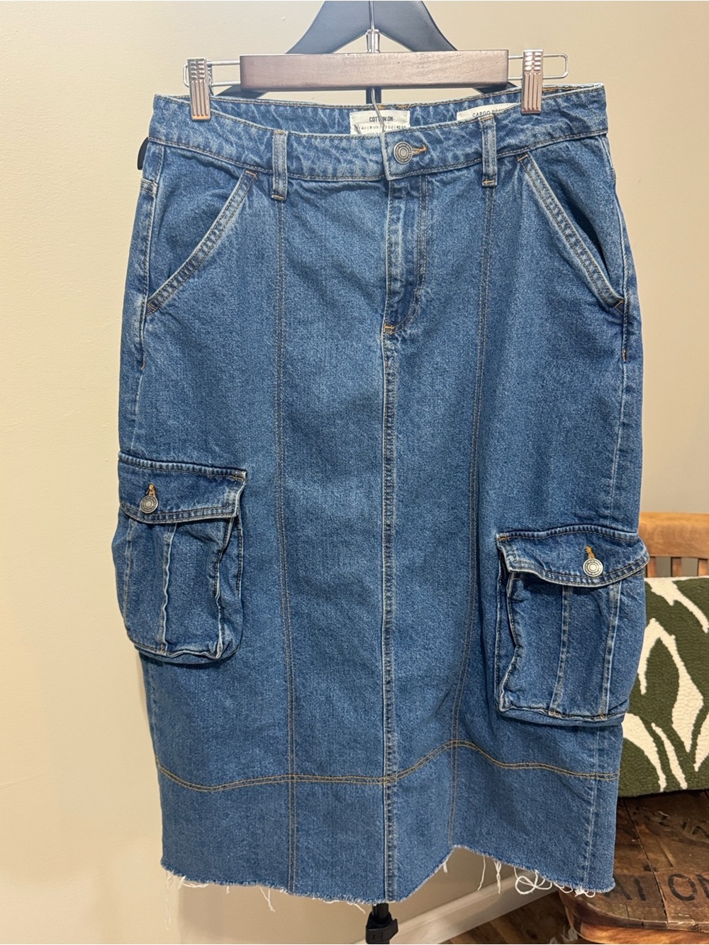 COTTON ON Cargo Denim Midi Skirt | Size 8 US | Y2K-Inspired Utility Denim